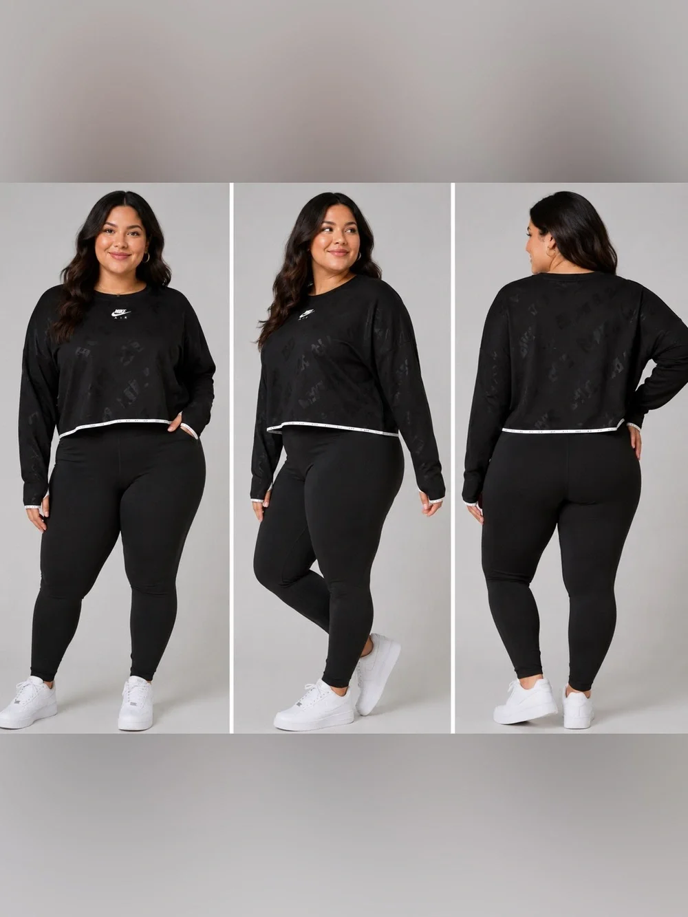 Nike Air Dri-FIT Cropped Long Sleeve Top Black Jacquard Logo 2X